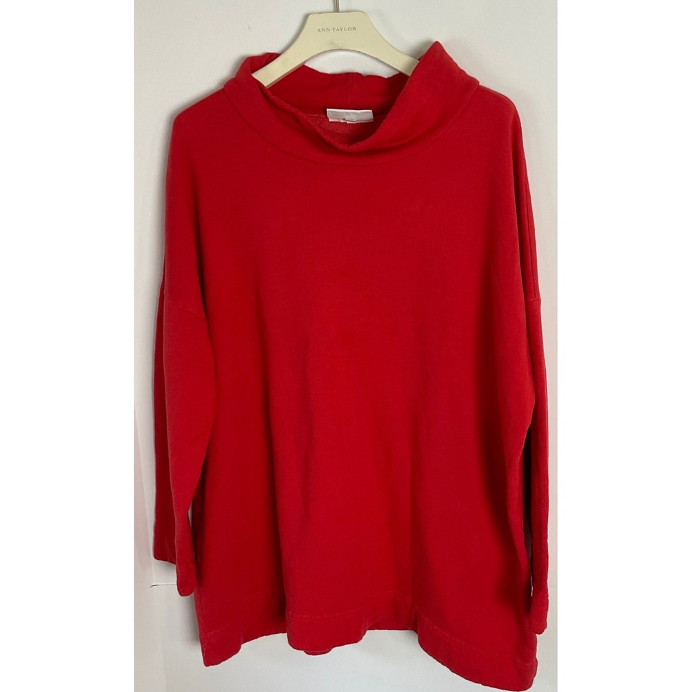 Bryn Walker Womens Red Funnel Neck Fleece Oversized Sweatshirt Made in USA Small